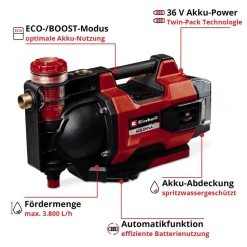 Akku-Gartenpumpe 'Aquinna 36/38 F LED automatic' 3800 l/h ohne Akku und Ladegerät