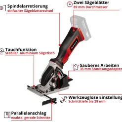 Akku-Handkreissäge 'TE-CS 18/89 Li - Solo' 18 V ohne Akku, Ø 89 mm