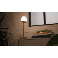 Akku-LED-Tischleuchte 'Marlo' gelb/weiß mit USB-Ladekabel Ø 11 x 38 cm