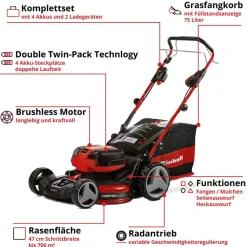 Akku-Rasenmäher 'GP-CM 36/47 S HW Li' mit 4 x 18 V Akkus und 2 Ladegeräten, bis 700 m²
