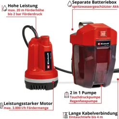 Akku-Tauchdruck- und Regenfasspumpe 'GE-PP 18 RB Li' Power X-Change 18 W 3000 l/h