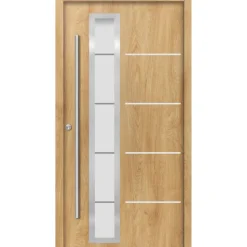 Alu-Stahlhaustür 'B06' eichefarben natur links 110 x 210 cm