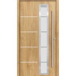 Alu-Stahlhaustür 'B06' eichefarben natur rechts 110 x 210 cm
