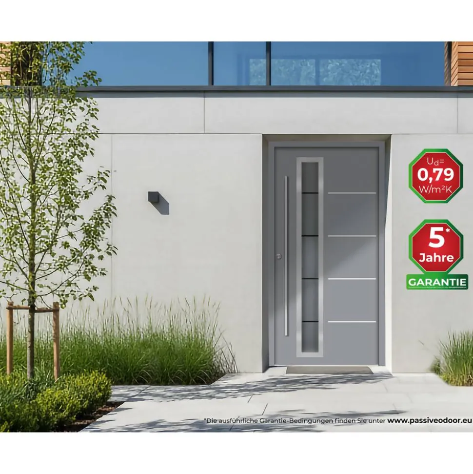 Alu-Stahlhaustür 'B06' grau links 100 x 210 cm