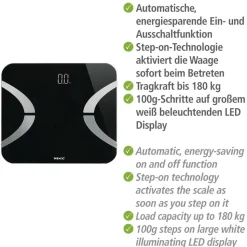 Analyse-Personenwaage schwarz Bluetooth 30 x 26 cm