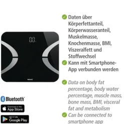 Analyse-Personenwaage schwarz Bluetooth 30 x 26 cm