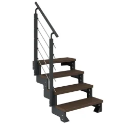 Außentreppe 'Gardentop' dunkelbraun 4 Stufen 80 cm mit Geländer
