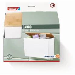 Aufbewahrungsbox 'Baboo' extra groß mattweiß 24,2 x 16 x 10,2 cm mit Bambusdeckel