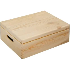 Aufbewahrungskiste Kiefer naturfarben 39 x 29 x 13,5 cm, mit Klappdeckel