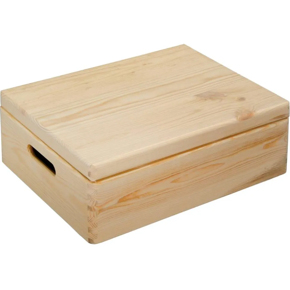 Aufbewahrungskiste Kiefer naturfarben 39 x 29 x 13,5 cm, mit Klappdeckel