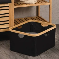 Aufbewahrungskorb Polyester, Bambus schwarz 54 x 26 x 36 cm