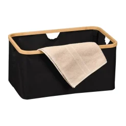 Aufbewahrungskorb Polyester, Bambus schwarz 54 x 26 x 36 cm