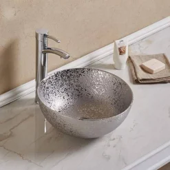 Aufsatzwaschtisch 'Osiris' Keramik silver gemustert Ø 35,8 cm