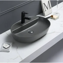 Aufsatzwaschtisch 'Tari' Keramik oval matt dark grey 60,5 x 40 x 12 cm