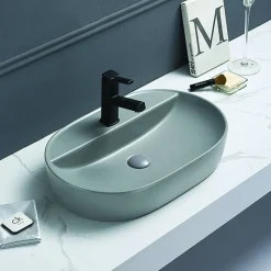 Aufsatzwaschtisch 'Tari' Keramik oval matt light grey 60,5 x 40 x 12 cm