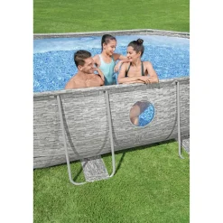 Aufstellpool 'Power Steel™ Swim Vista Series™' Komplett-Set mit Sandfilteranlage cremegrau Steinwand-Optik oval 488 x 305 x 107 cm