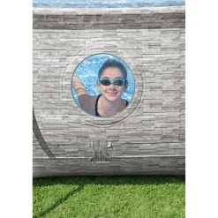 Aufstellpool 'Power Steel™ Swim Vista Series™' Komplett-Set mit Sandfilteranlage cremegrau Steinwand-Optik oval 488 x 305 x 107 cm