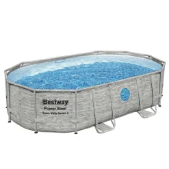 Aufstellpool 'Power Steel™ Swim Vista Series™' Komplett-Set mit Sandfilteranlage cremegrau Steinwand-Optik oval 488 x 305 x 107 cm
