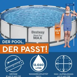 Aufstellpool 'Steel Pro MAX' Komplett-Set lichtgrau Ø 427 x 107 cm