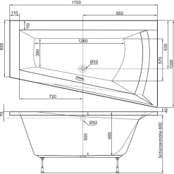 Badewanne "Galia" 170 x 100 cm Modell A