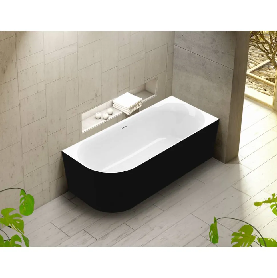 Badewanne 'Mince Corner' links schwarz/weiß 180 x 80 cm