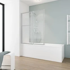 Badewannenfaltwand ausziehbar 2-teilig 'Komfort' Echtglas Dekor Querstreifen, Alu-Natur 70 - 118 x 140 cm