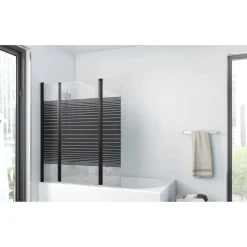 Badewannenfaltwand Glas schwarz 3-teilig 125 x 140 cm