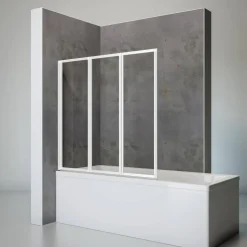 Badewannenfaltwand 'Komfort' vollgerahmt, weiß, 127 x 140 cm, 3-teilig