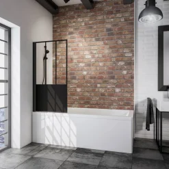 Badewannenfaltwand 'Komfort Atelier 5' schwarz, matt, 80 x 140 cm, 1-teilig