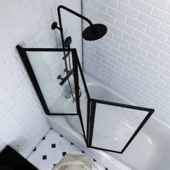 Badewannenfaltwand schwarz 3-teilig 125 x 143 cm
