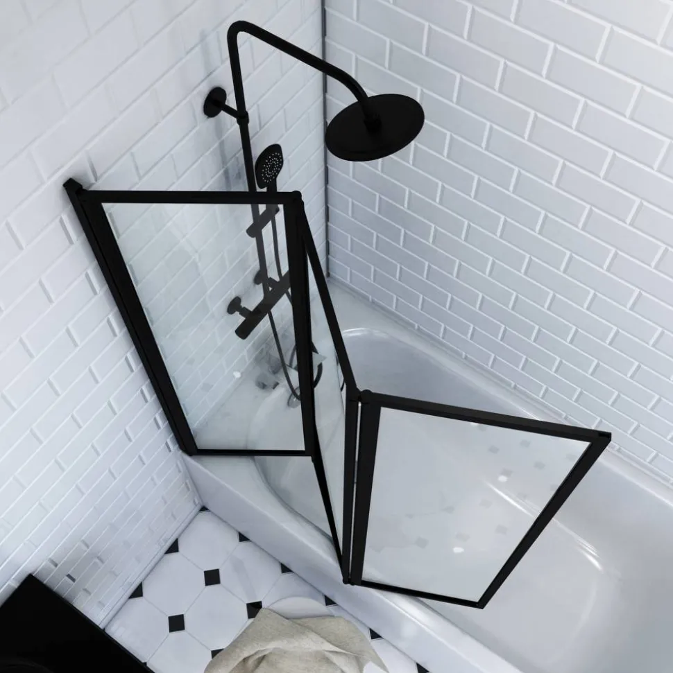 Badewannenfaltwand schwarz 3-teilig 125 x 143 cm