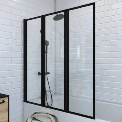 Badewannenfaltwand schwarz 3-teilig 125 x 143 cm