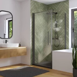 Badewannenseitenwand 'Beta' für Drehtür, Klarglas CER+, rechts/links, schwarz matt, teilgerahmt, Sondermaß