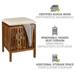Badhocker 'Fondi' Akazienholz braun 39 x 52 x 39 cm