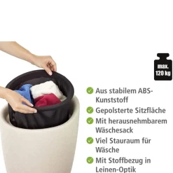 Badhocker mit Wäschesack 'Candy' beige Ø 36 x 50,5 cm