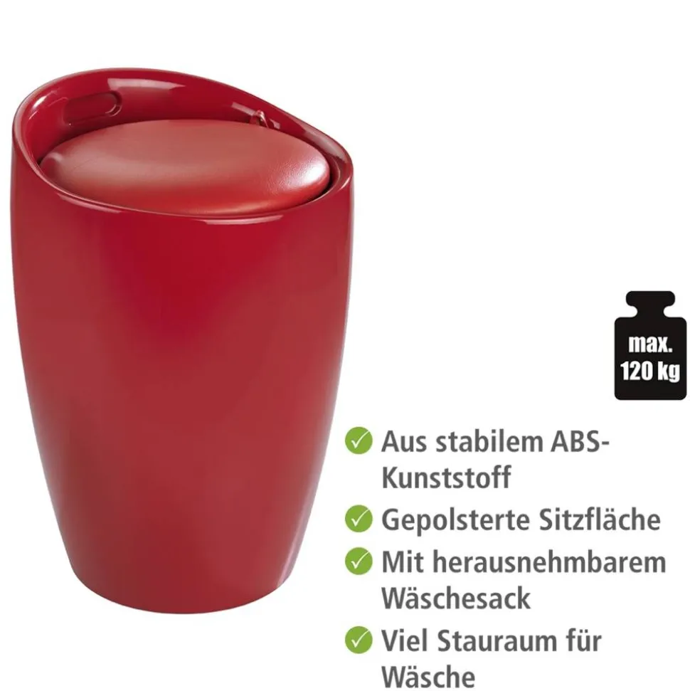 Badhocker mit Wäschesack 'Candy' rot Ø 36 x 50,5 cm