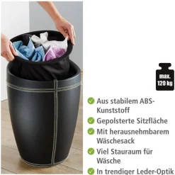 Badhocker mit Wäschesack 'Candy' schwarz Ø 36 x 50,5 cm
