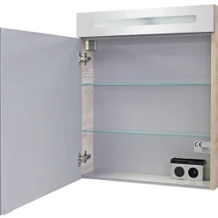 Badmöbelset 'b.clever' Spiegelschrank und Waschbecken mit Unterschrank weiß/Alaska Esche