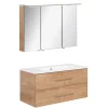 Badmöbelset 'b.perfekt' Spiegelschrank und Waschbecken mit Unterschrank weiß/Ast Eiche