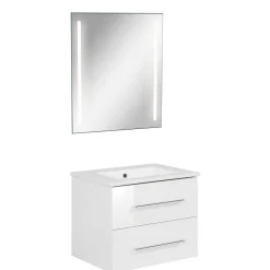Badmöbelset 'b.perfekt' Spiegelelement und Waschbecken mit Unterschrank weiß/weiß