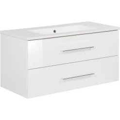 Badmöbelset 'b.perfekt' Spiegelschrank und Waschbecken mit Unterschrank weiß/weiß