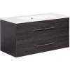 Badmöbelset 'b.perfekt' Spiegelschrank und Waschbecken mit Unterschrank weiß/Dark Oak