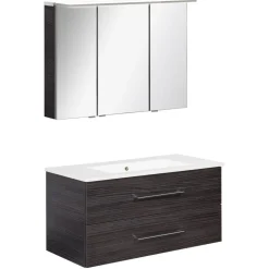 Badmöbelset 'b.perfekt' Spiegelschrank und Waschbecken mit Unterschrank weiß/Dark Oak