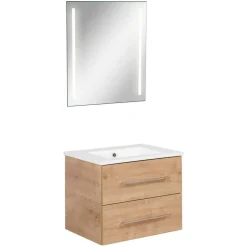 Badmöbelset 'b.perfekt' Spiegelelement und Waschbecken mit Unterschrank weiß/Ast Eiche