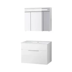 Badmöbelset 'KARA' Spiegelschrank und Waschbecken mit Unterschrank weiß/weiß