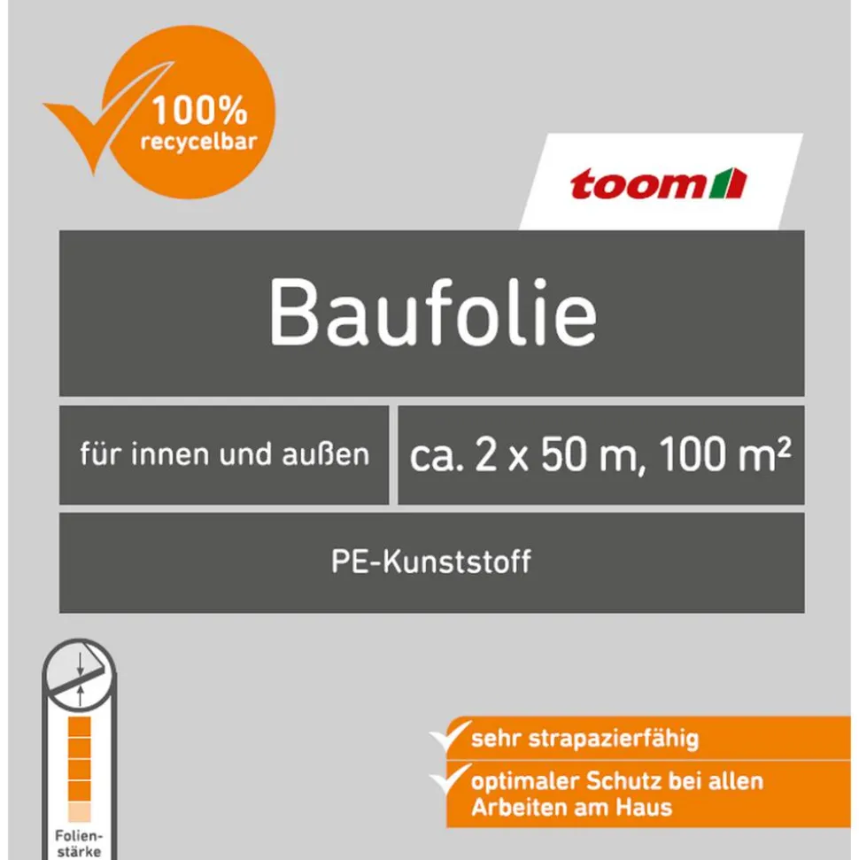 Baufolie 'Extrastark' Polyethylen 100 g/m² 2 x 50 m