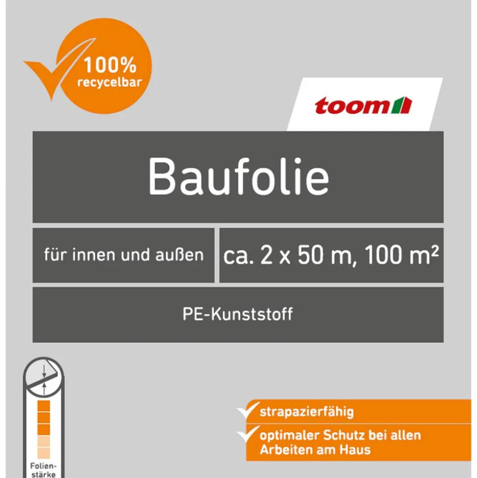 Baufolie 'Stark' Polyethylen 50 g/m² 2 x 50 m