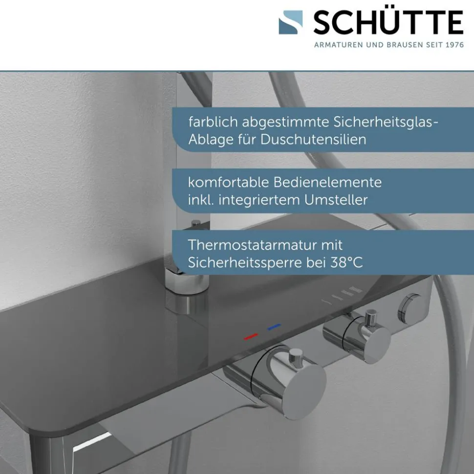Überkopfbrause-Set 'Ocean' mit integrierter Thermostat-Duscharmatur chrom, anthrazit