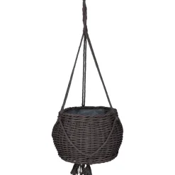 Blumenampel Polyrattan grau/braun rund bauchig Ø 31 x 21/70 cm, mit Polybeutel