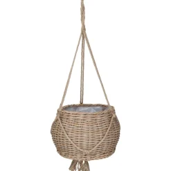 Blumenampel Polyrattan natur/braun rund bauchig Ø 31 x 21/70 cm, mit Polybeutel